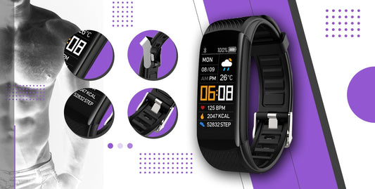 Smartwatch GIEWONT Czarno Fioletowy 2 Paski GW200-3