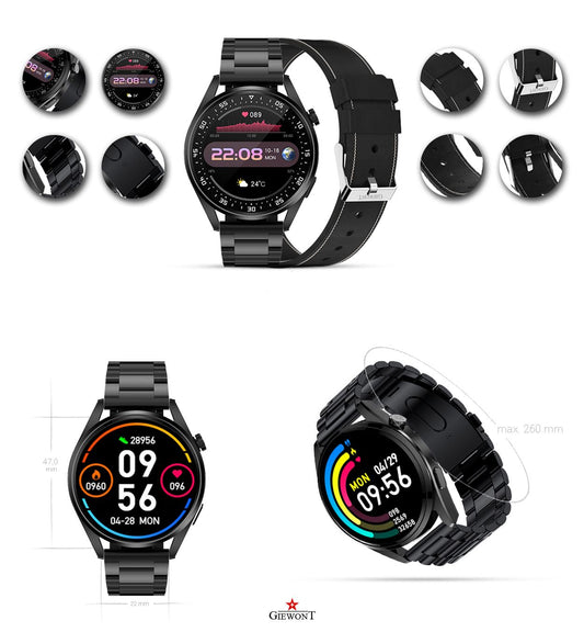 Smartwatch GIEWONT Vertex SmartCall GW450-2 Carbon/Carbon Leather