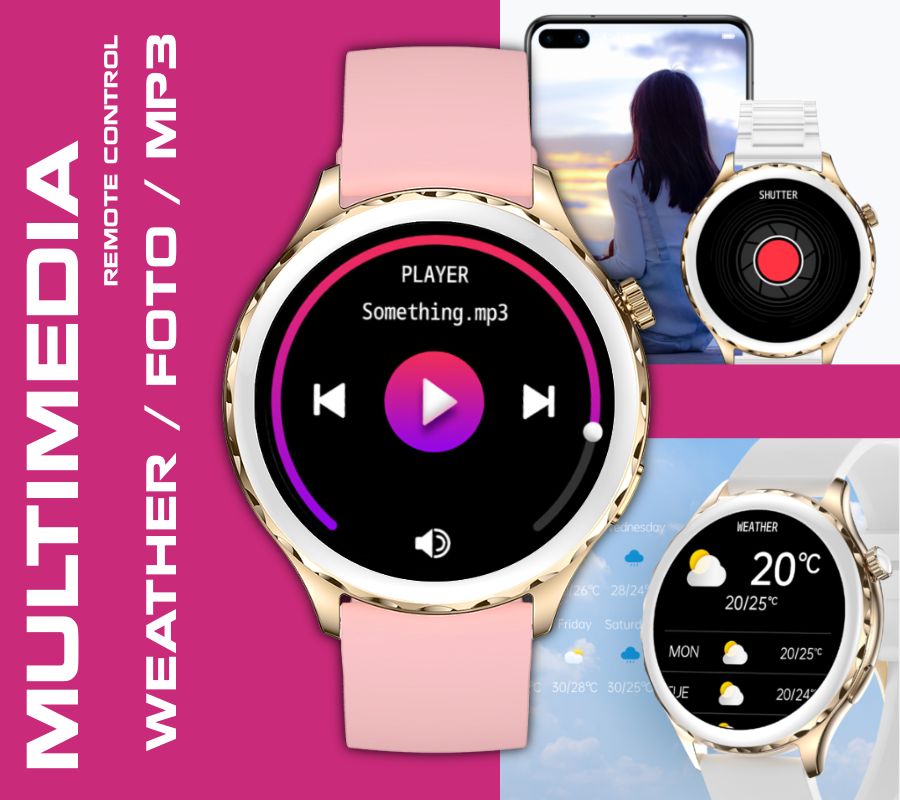 Smartwatch Damski Rubicon RNCF02-2 Złoty + Pasek Różowy