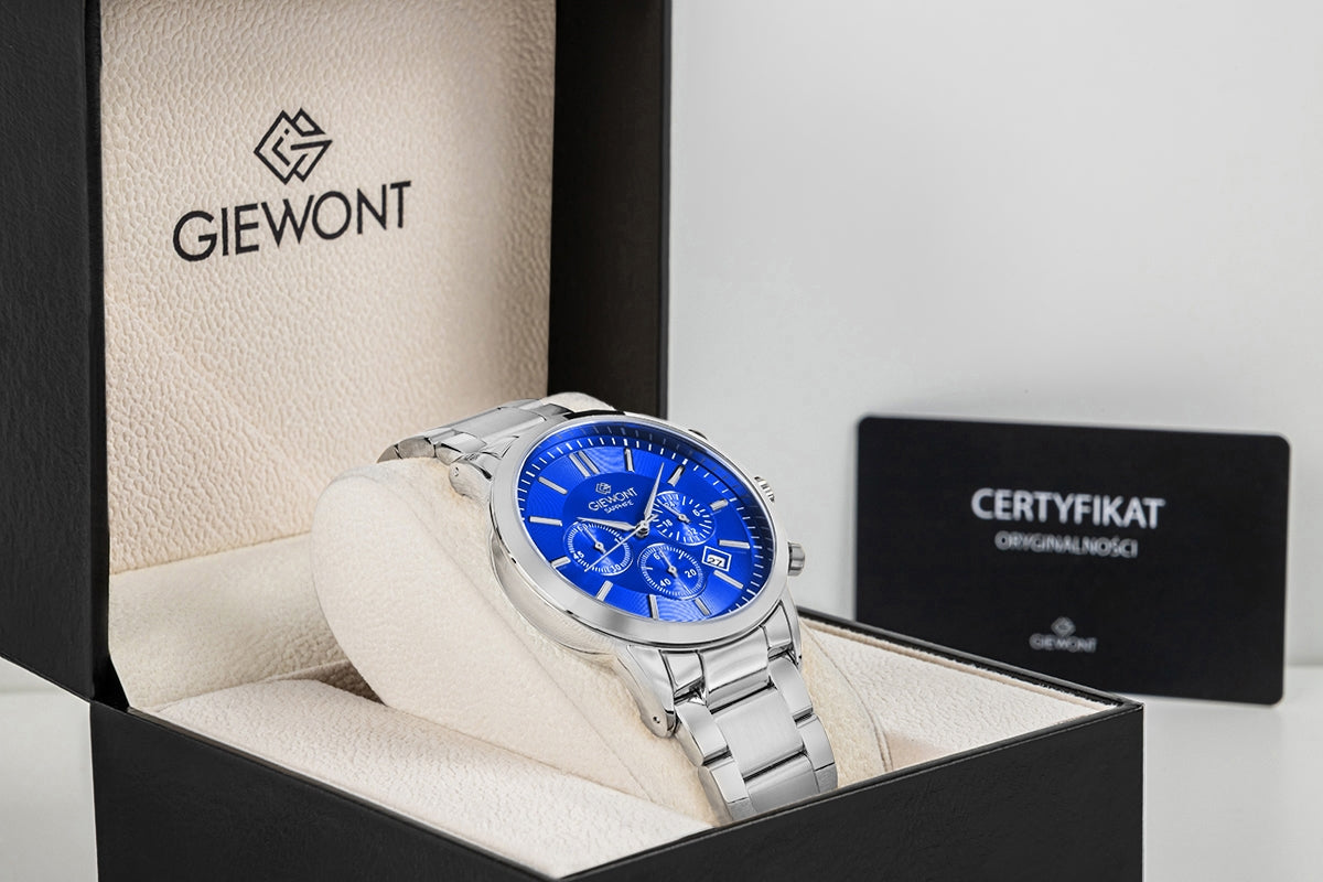 Zegarek Męski Giewont Chronograph Sapphire Srebrno Niebieski GW8510-B3