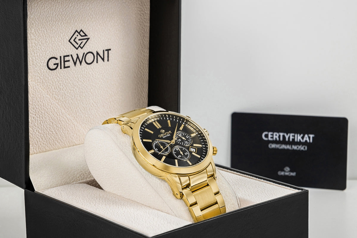 Zegarek Męski Giewont Chronograph Sapphire Złoto Czarny GW8510-B5
