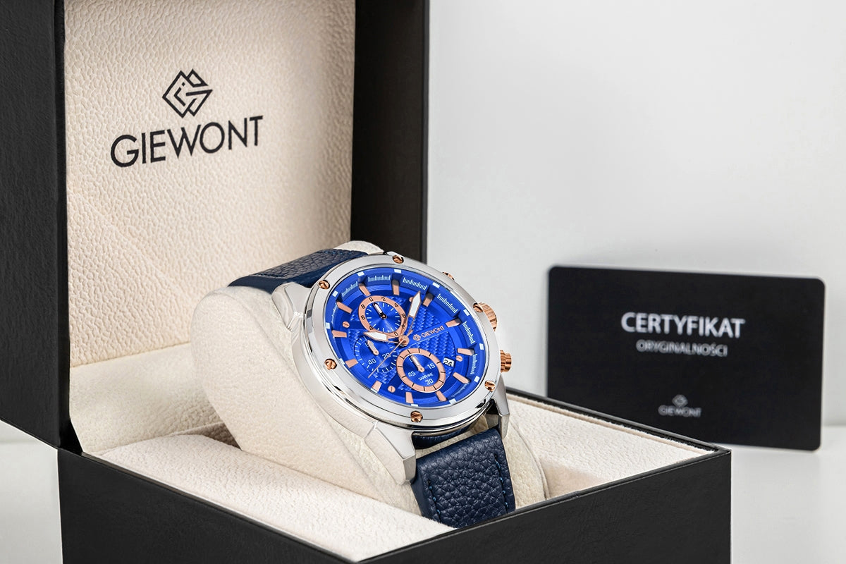 Zegarek Męski Giewont Chronograph Sapphire Srebrno Niebieski GW8810-A2