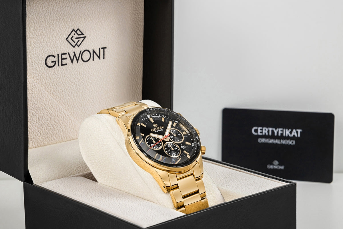 Zegarek Męski Giewont Chronograph Sapphire Złoto Czarny GW9140-B4