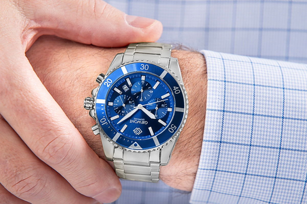 Zegarek Męski Giewont Chronograph Sapphire Srebrno Niebieski GW3970-B3