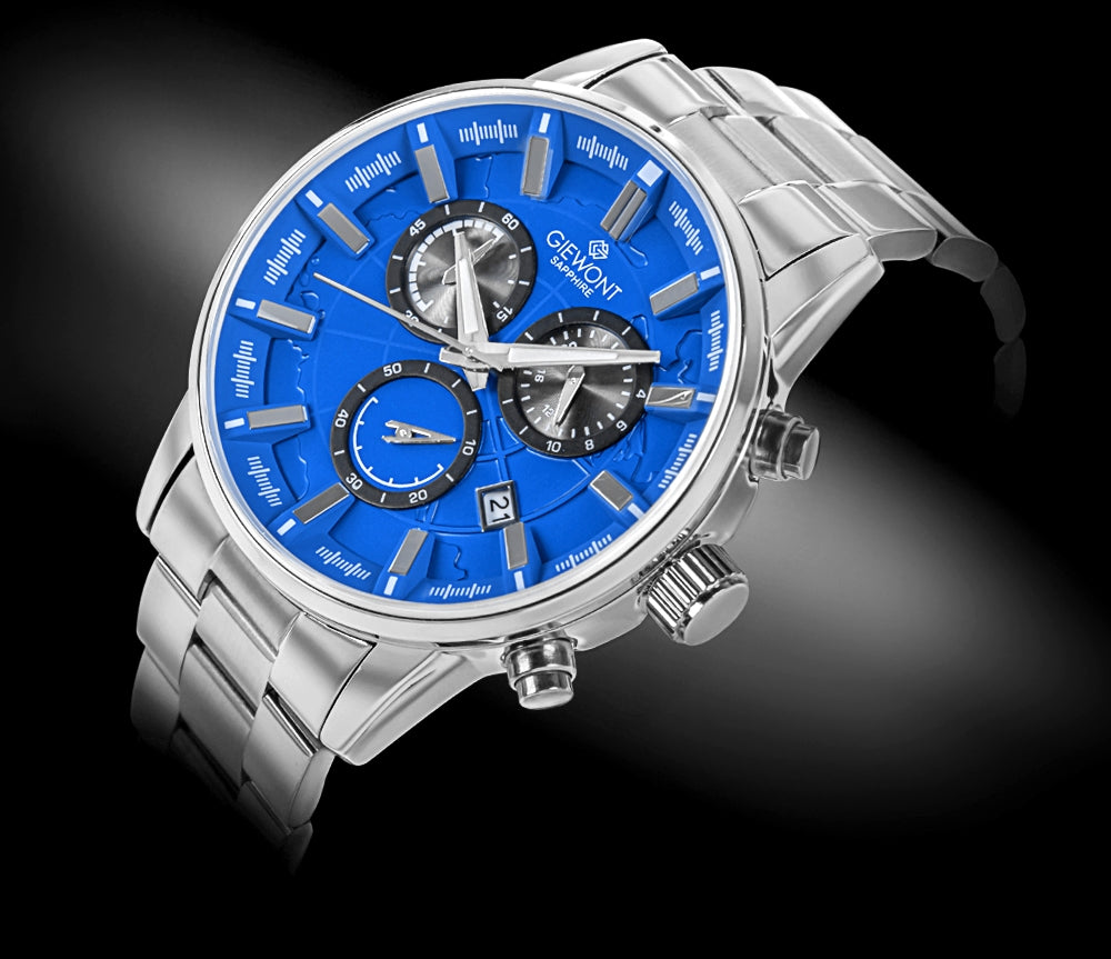 Zegarek Męski Giewont Chronograph Sapphire Srebrno Niebieski GW4580-B3