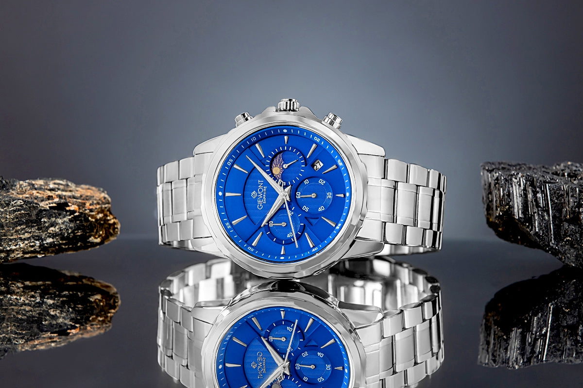 Zegarek Męski Giewont Chronograph Sapphire Srebrno Niebieski GW9460-B3