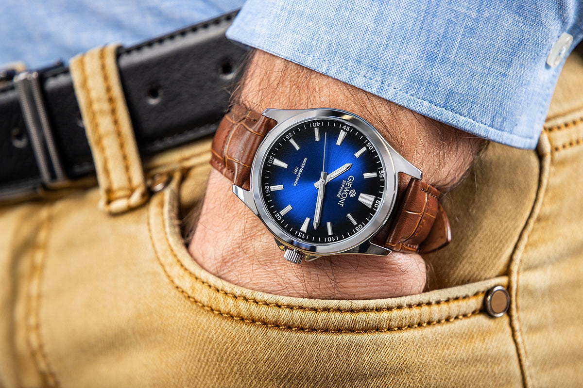 Zegarek Męski Giewont Elegance Sapphire Brązowo Niebieski GW5160-A7
