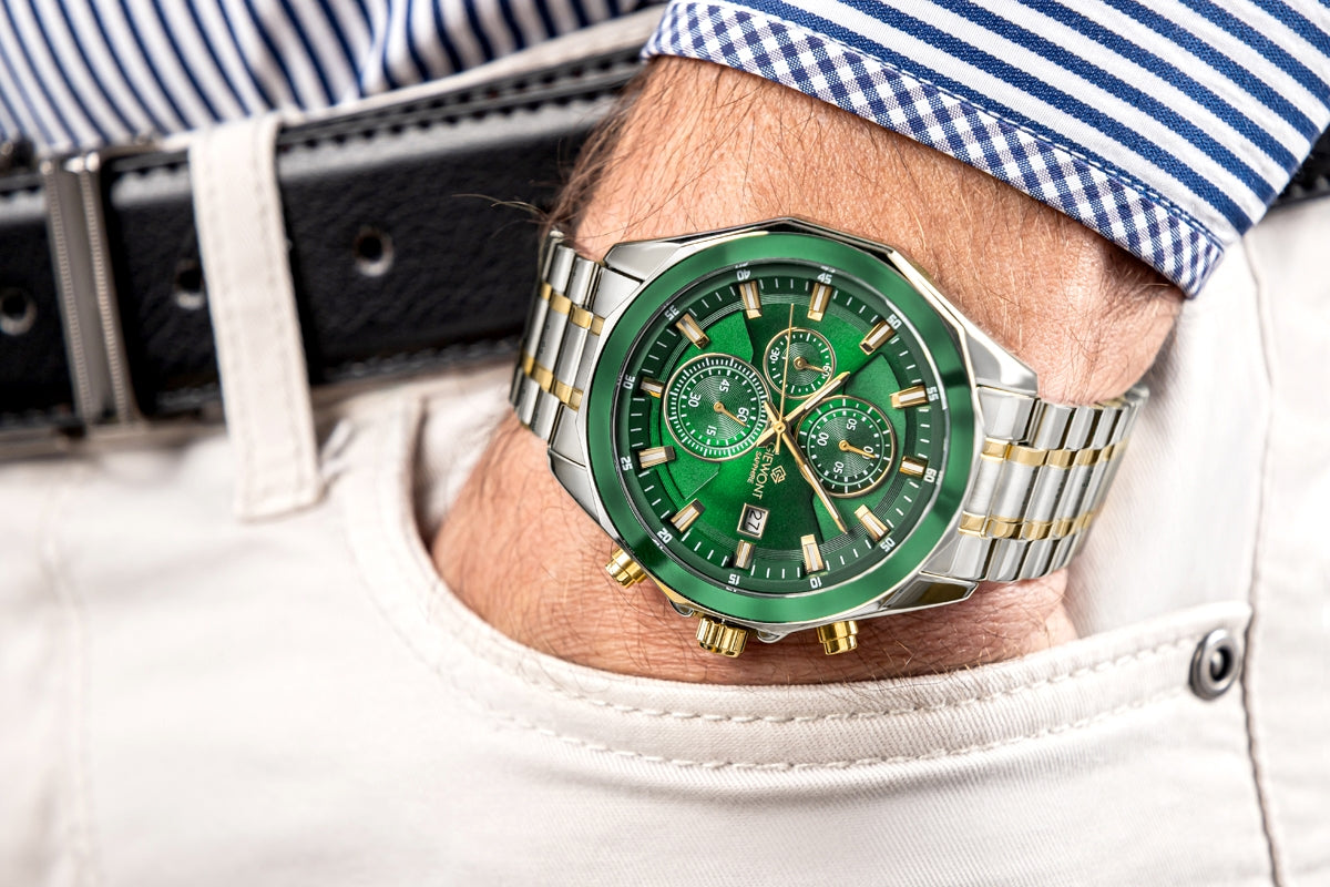 Zegarek Męski Giewont Chronograph Sapphire Srebrno Zielony GW7290-B7
