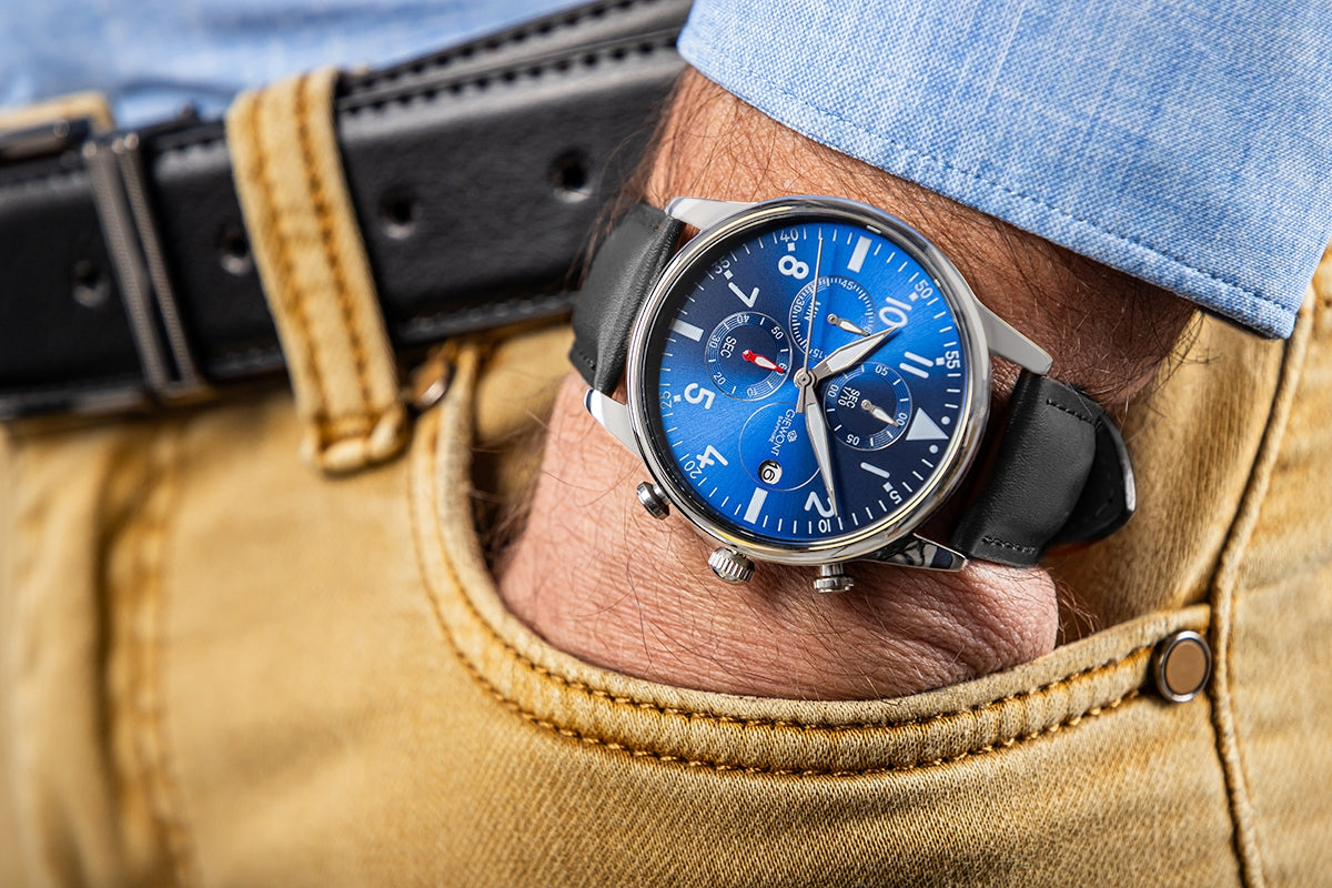 Zegarek Męski Giewont Chronograph Sapphire Czarno Niebieski GW5630-A3