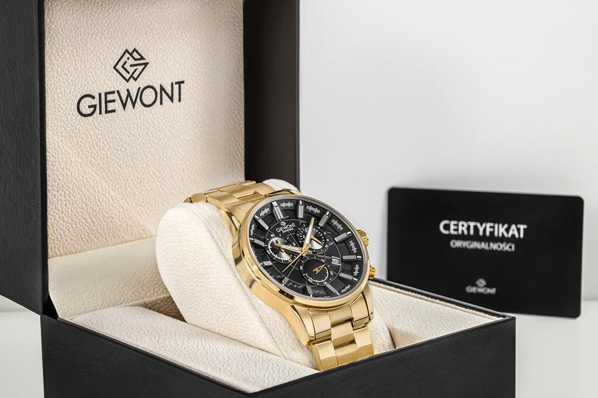 Zegarek Męski Giewont Chronograph Sapphire Złoto Czarny GW4580-B4