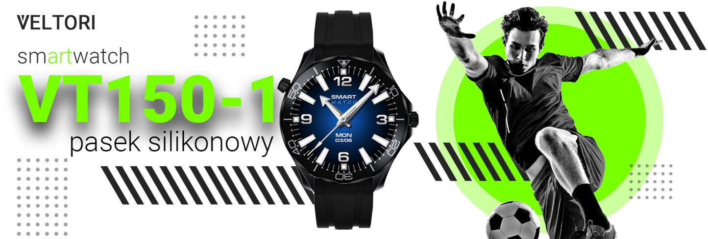 Smartwatch VELTORI VT150-1 Czarny Pasek Silikonowy + Czarna Bransoleta
