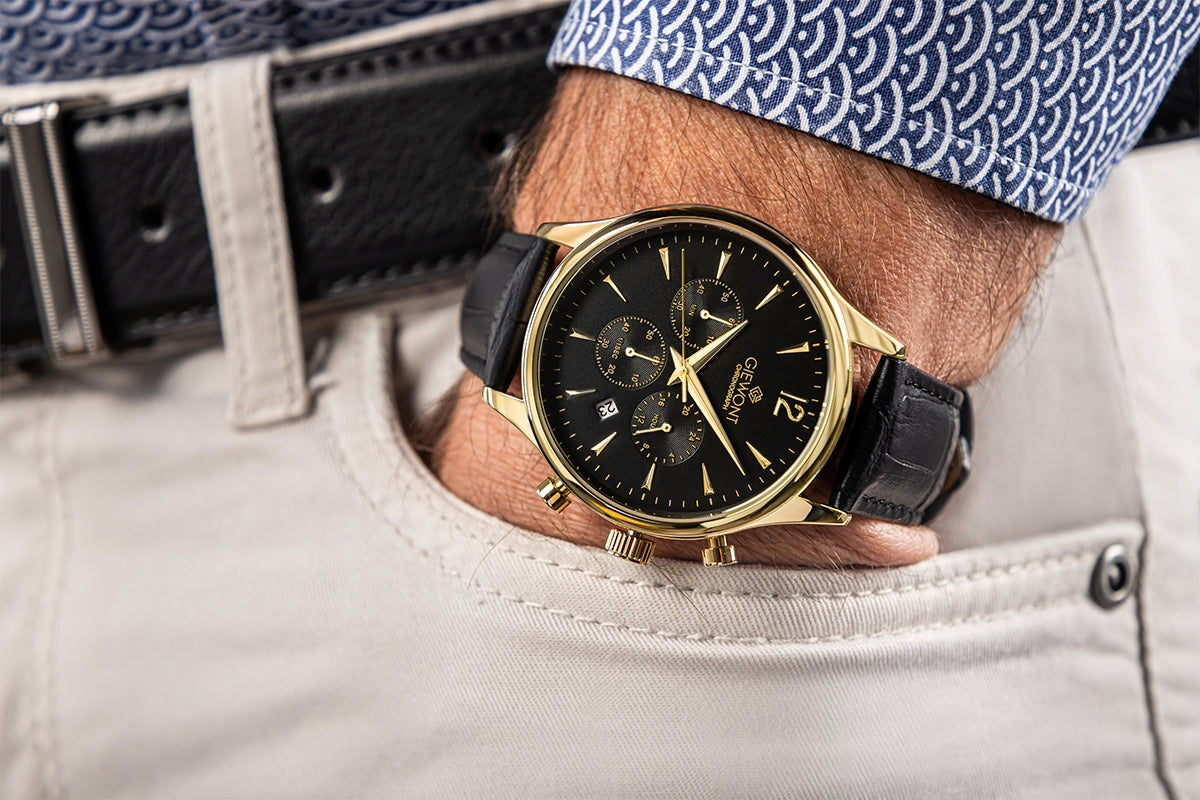 Zegarek Męski Giewont Chronograph Sapphire Czarno Złoty GW6310-A4