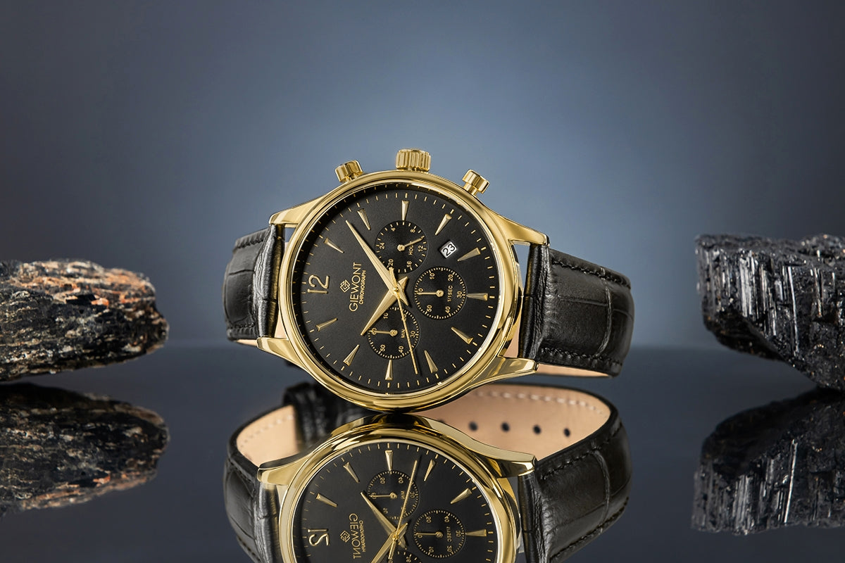 Zegarek Męski Giewont Chronograph Sapphire Czarno Złoty GW6310-A4