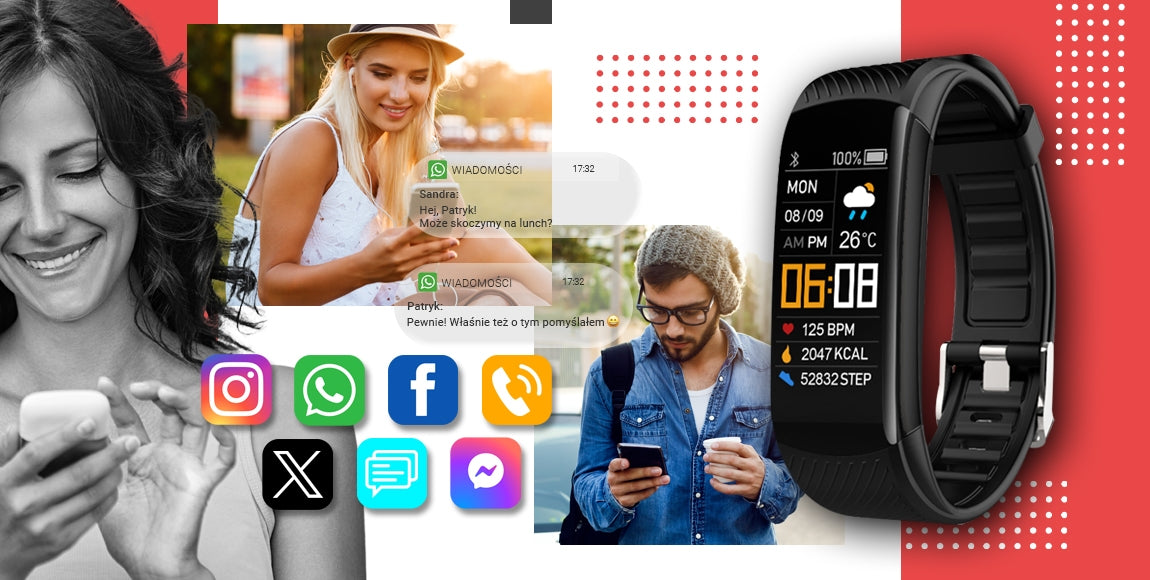 Smartwatch GIEWONT Czarno Czerwony 2 Paski GW200-1