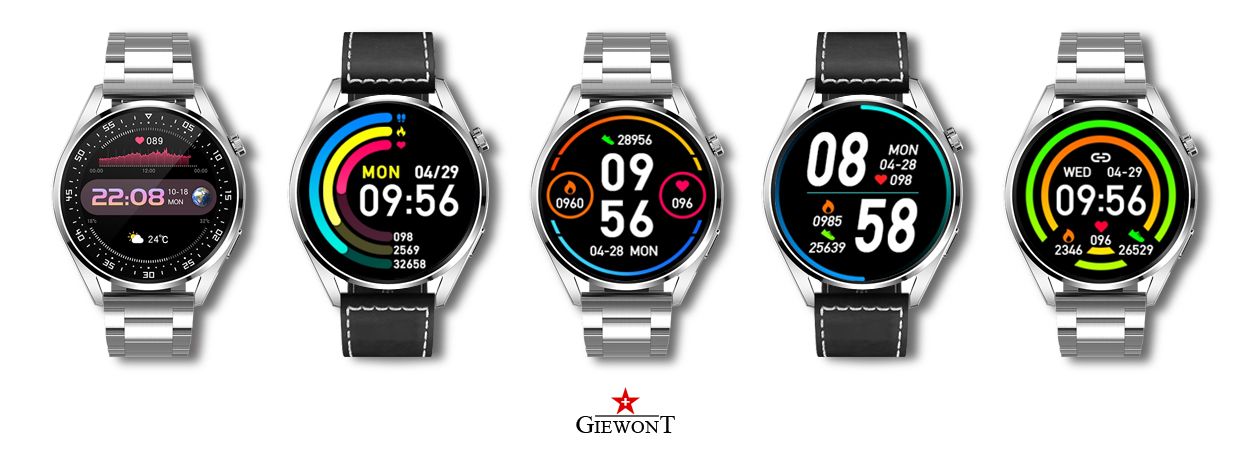 Smartwatch GIEWONT Vertex SmartCall GW450-5 Silver/Carbon Leather