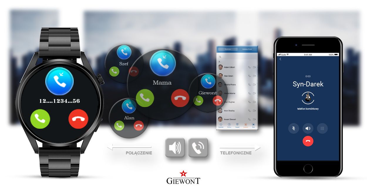 Smartwatch GIEWONT Vertex SmartCall GW450-2 Carbon/Carbon Leather