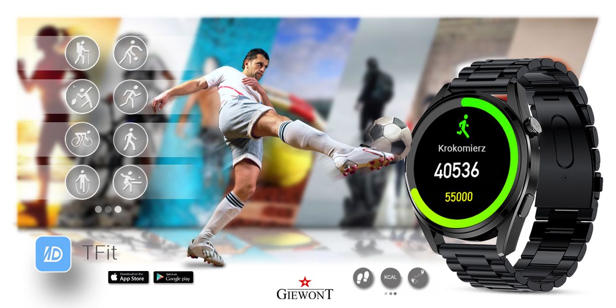Smartwatch GIEWONT Vertex SmartCall GW450-2 Carbon/Carbon Leather