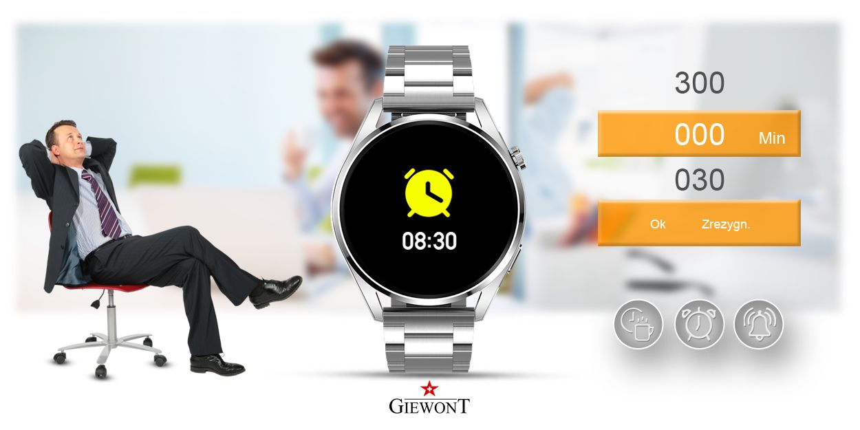 Smartwatch GIEWONT Vertex SmartCall GW450-5 Silver/Carbon Leather