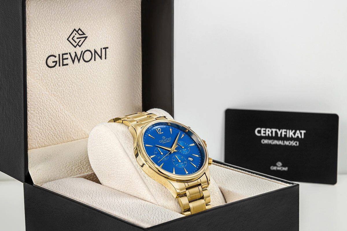 Zegarek Męski Giewont Chronograph Sapphire Złoto Niebieski GW6310-B5