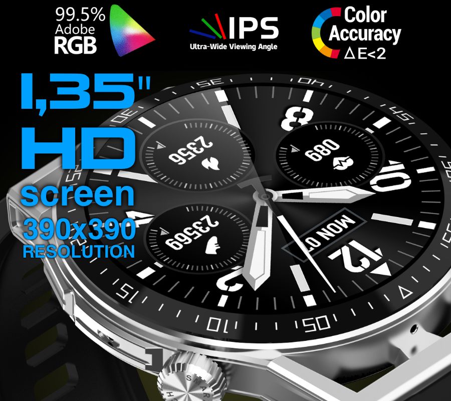 Smartwatch  Rubicon RNCE88-1 Czarny- Czarny Pasek Silikonowy + Czarny Pasek Skórzany