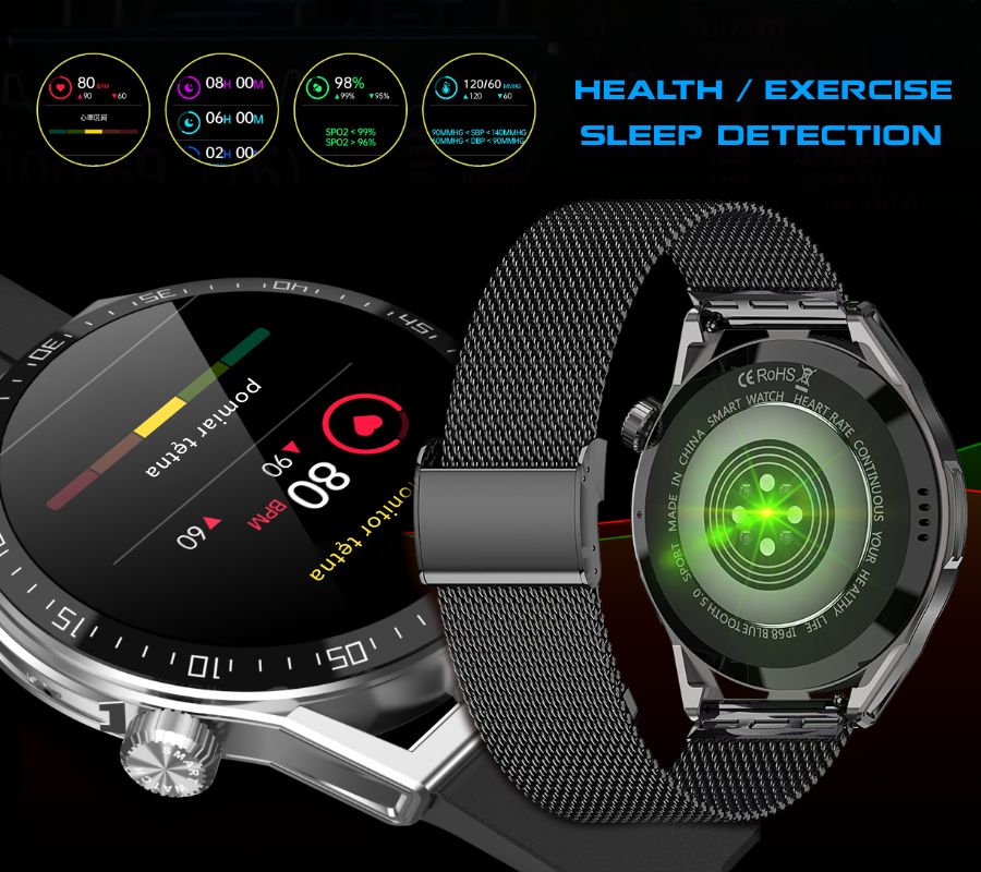 Smartwatch  Rubicon RNCE88-1 Czarny- Czarny Pasek Silikonowy + Czarny Pasek Skórzany
