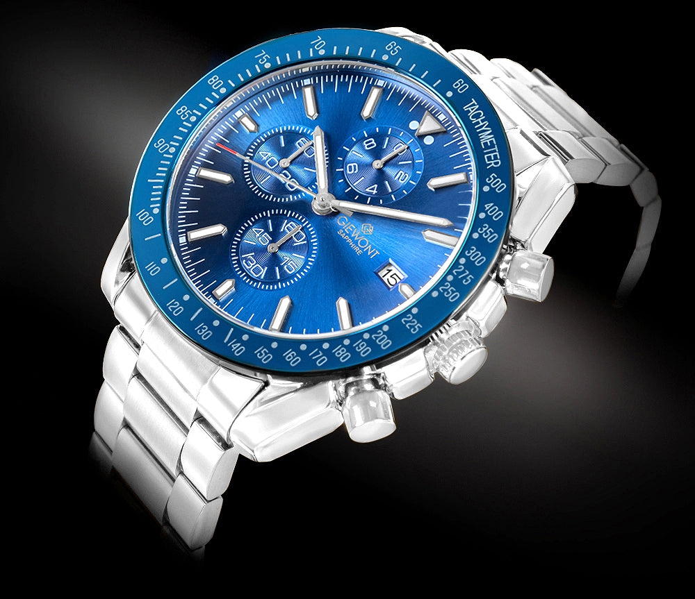 Zegarek Męski Giewont Chronograph Sapphire Srebrno Niebieski GW8720-B3