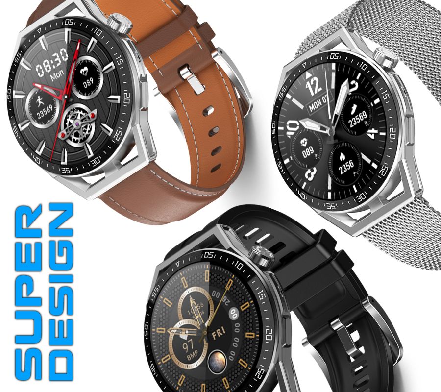 Smartwatch  Rubicon RNCE88-1 Czarny- Czarny Pasek Silikonowy + Czarny Pasek Skórzany