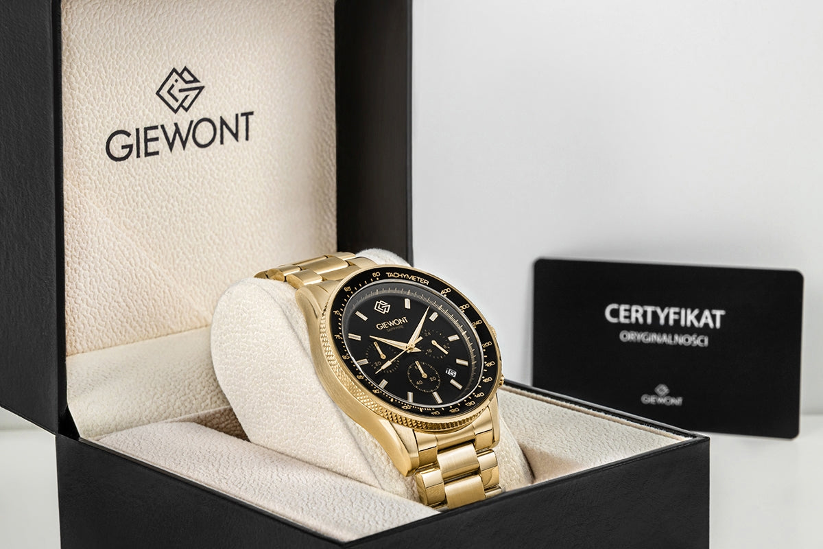 Zegarek Męski Giewont Chronograph Sapphire Złoto Czarny GW3520-B4