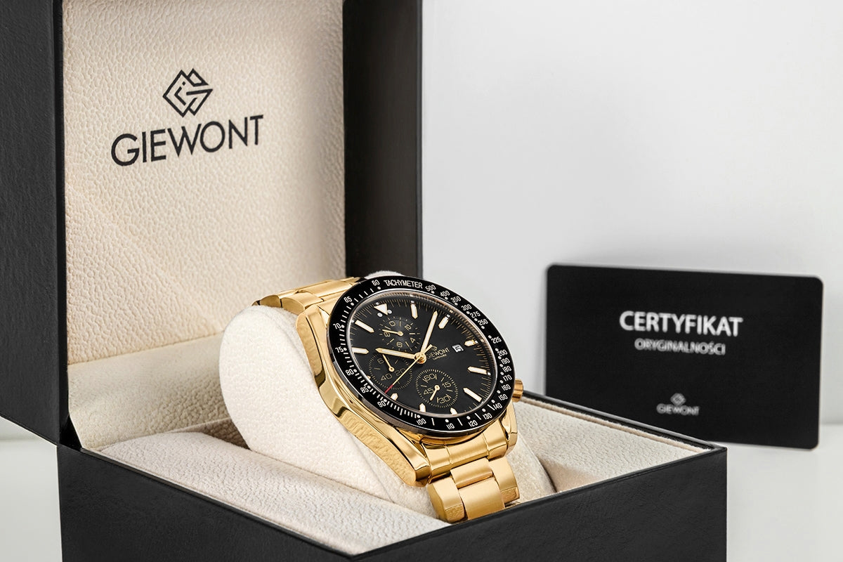 Zegarek Męski Giewont Chronograph Sapphire Złoto Czarny GW8720-B4